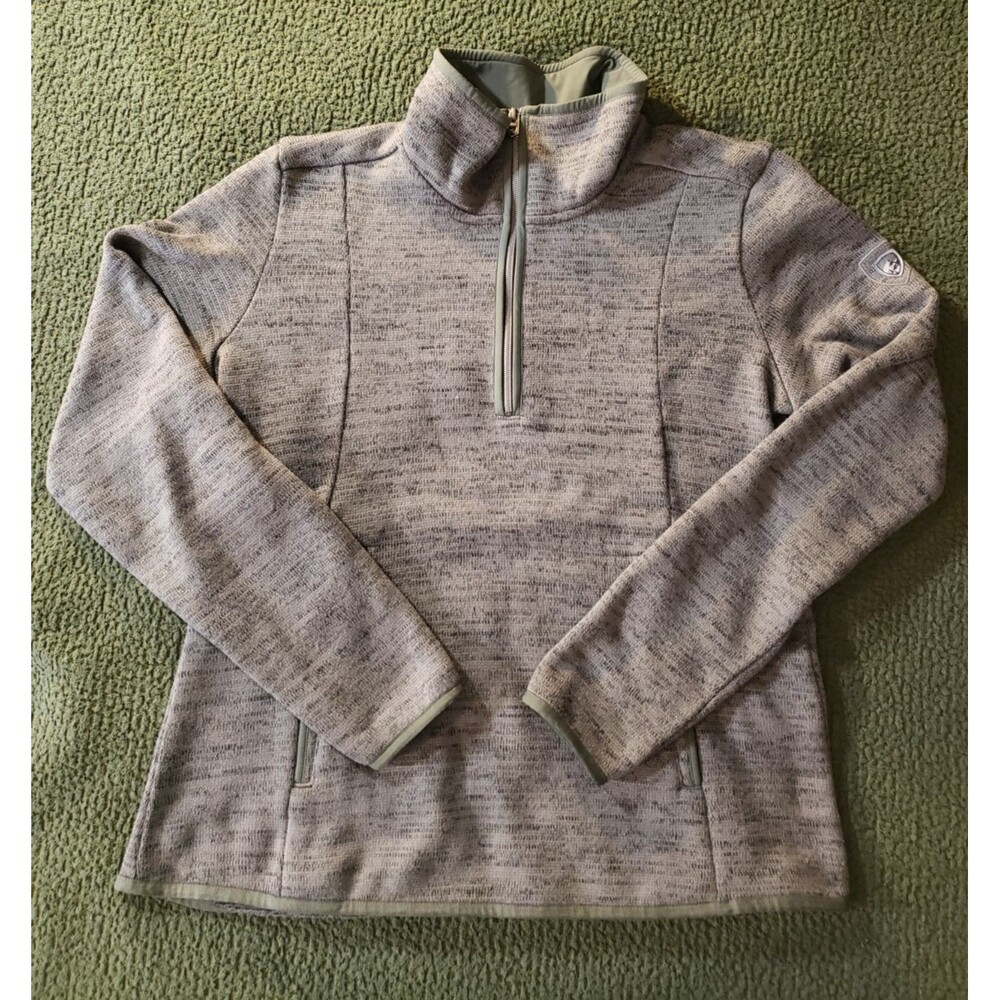 Kuhl Sweater Pullover Womens Medium Quarter Zip Fleece Olive Green / Grey